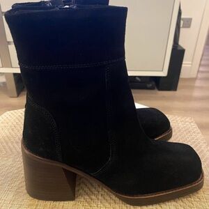 ASOS Black Heeled Boots with Wooden Block Heel